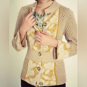 Lia Molly Anthropologie Aestival Zenith Yellow Tan Wool Blend Cardigan Size S